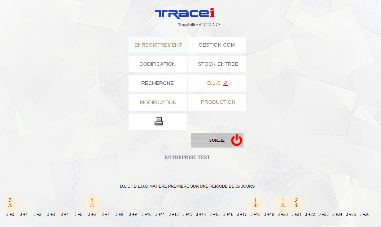 ECRAN PRINCIPAL TRACEI AGROALIMENTAIRE